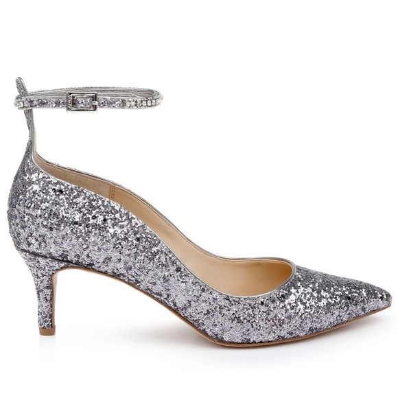 Badgley  Mischka x Jewel Silver Glitter Kitten‎ Heels Sz. 9 - Picture 2 of 10